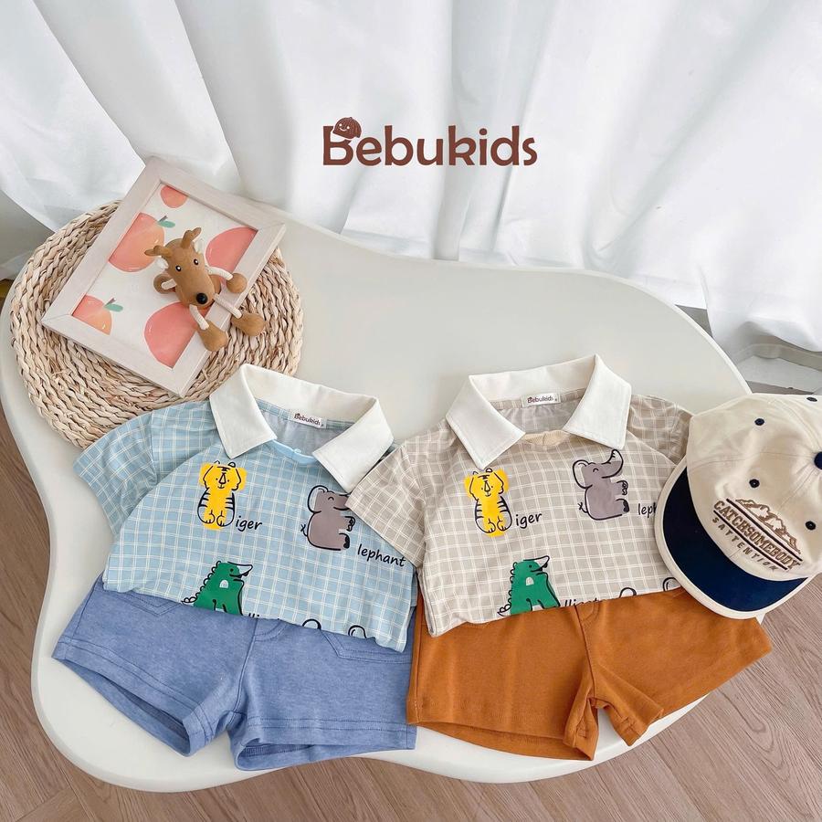 SB2253- bộ polo karo in chữ động vật