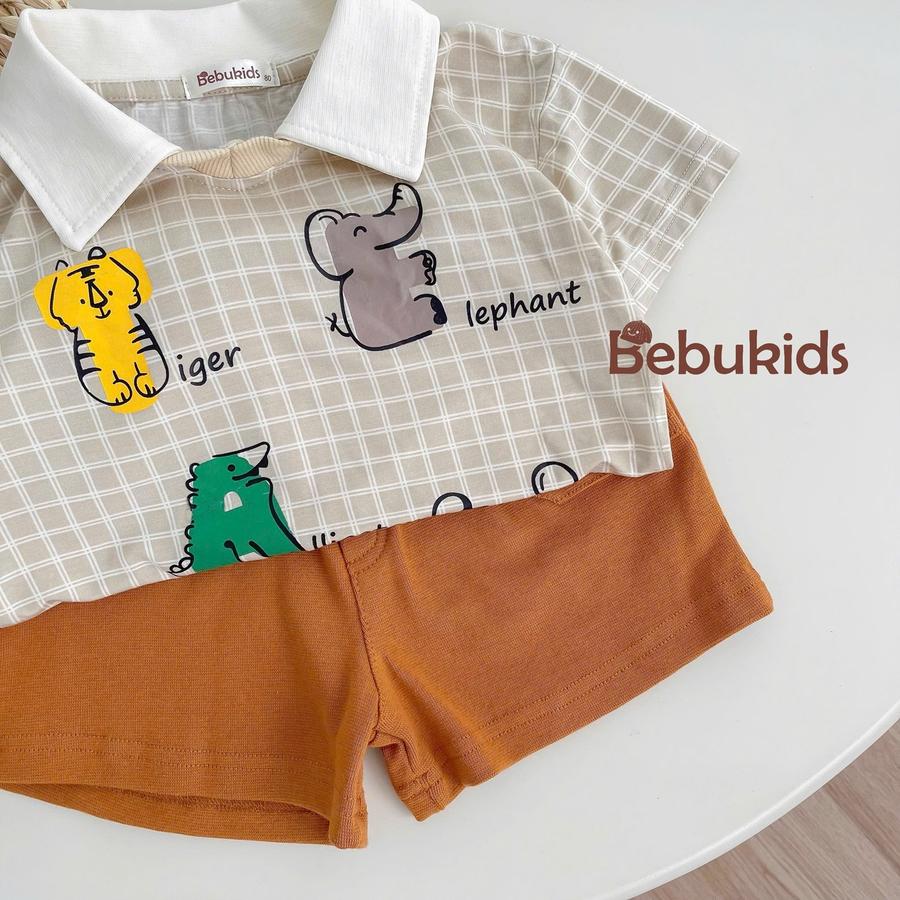 SB2253- bộ polo karo in chữ động vật