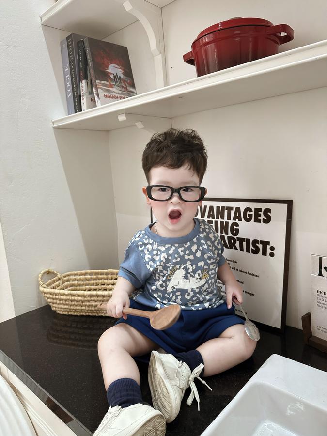 SB2294- bộ cộc tay da báo phối sườn, tay màu trơn