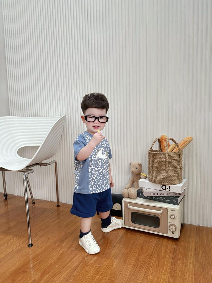 SB2294- bộ cộc tay da báo phối sườn, tay màu trơn