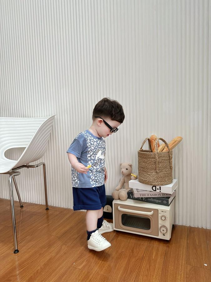 SB2294- bộ cộc tay da báo phối sườn, tay màu trơn