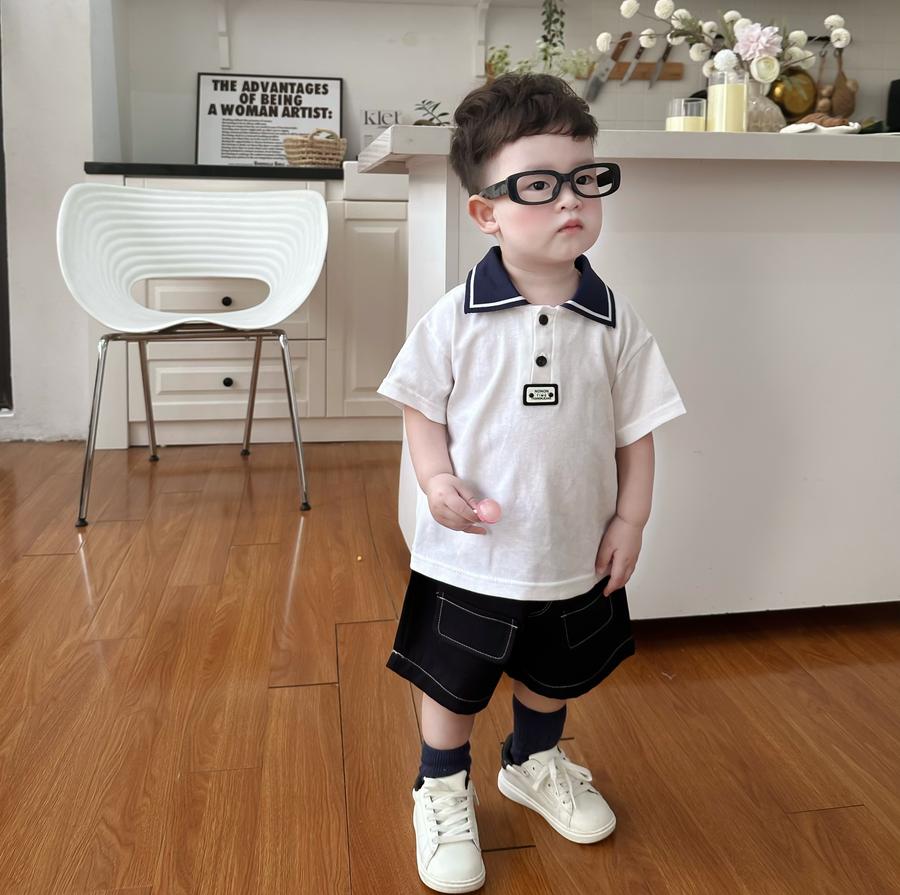 A2308- áo polo phối cổ đính logo dưới nep