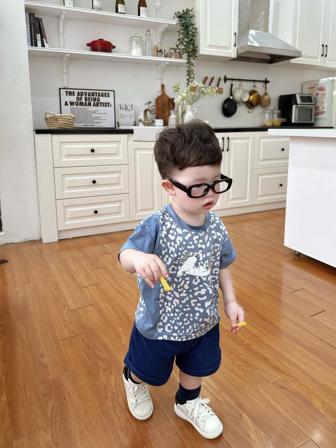 SB2294- bộ cộc tay da báo phối sườn, tay màu trơn