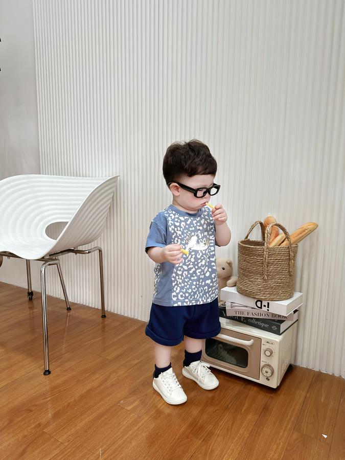 SB2294- bộ cộc tay da báo phối sườn, tay màu trơn