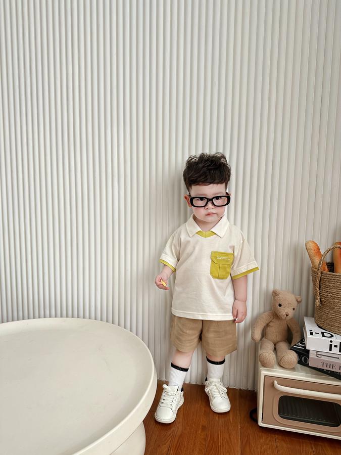 SB2116-polo cổ v túi ngực in chữ