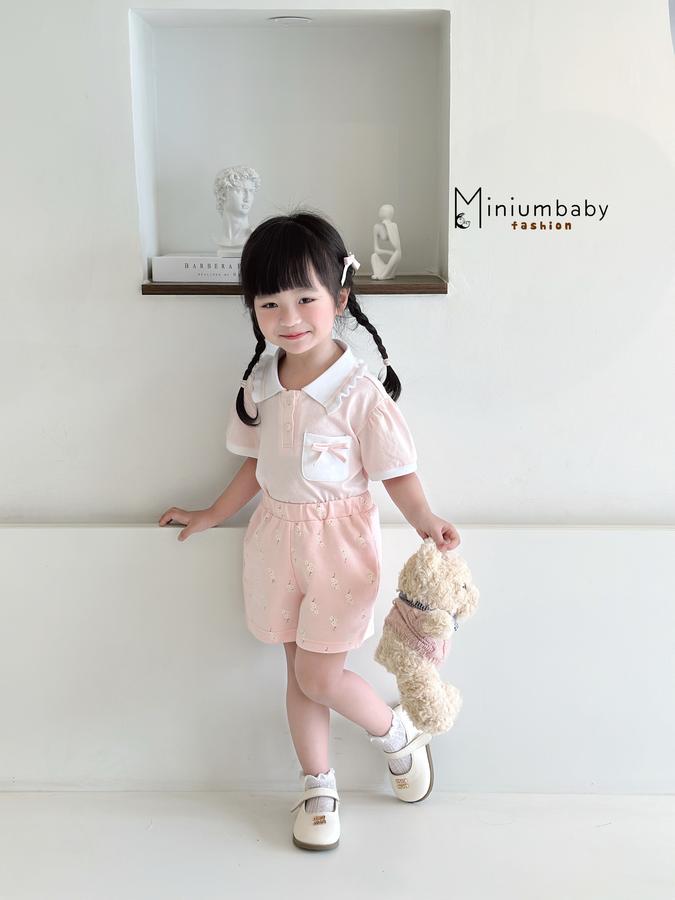 SB2304-bộ cộc cổ bèo túi ngực đính nơ