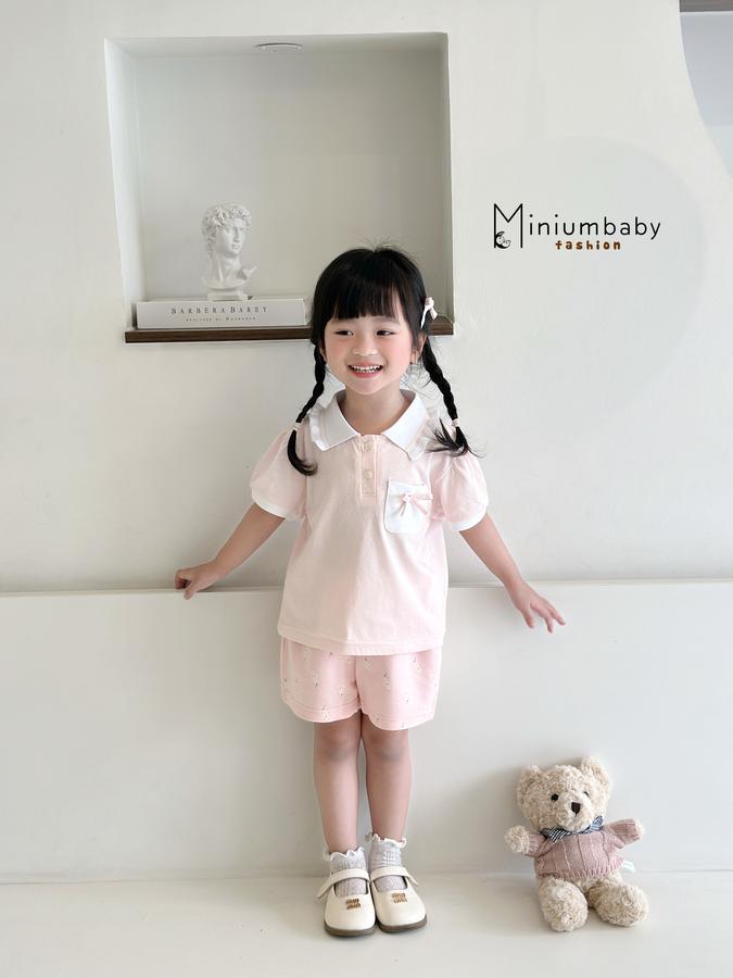 SB2304-bộ cộc cổ bèo túi ngực đính nơ