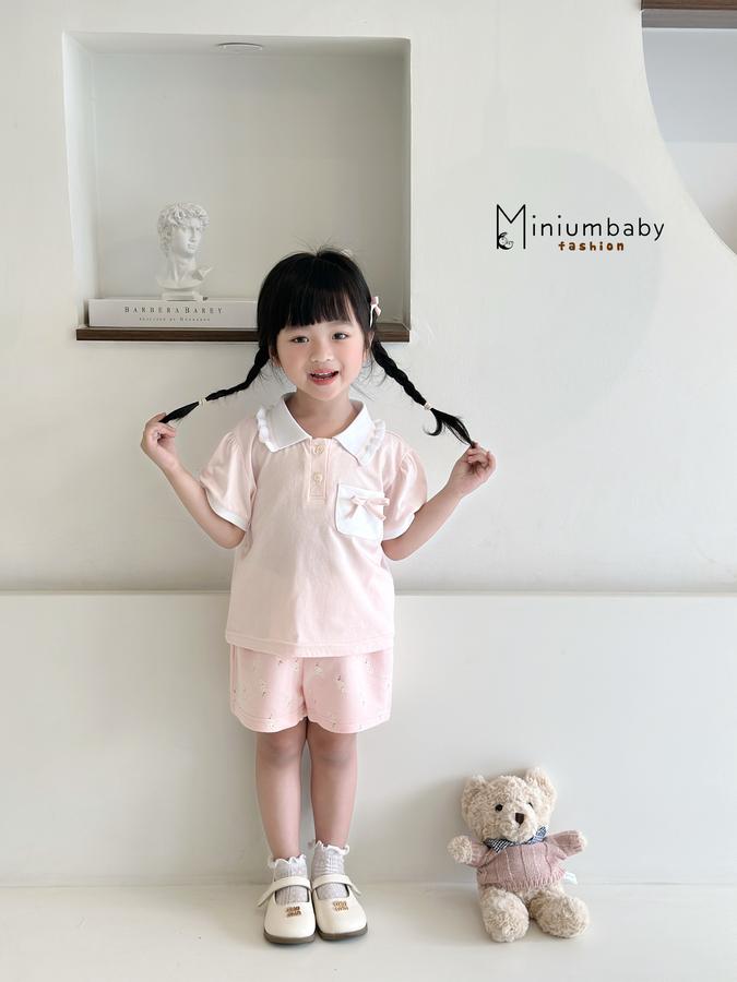 SB2304-bộ cộc cổ bèo túi ngực đính nơ