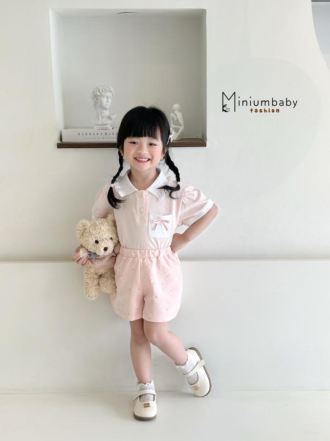 SB2304-bộ cộc cổ bèo túi ngực đính nơ