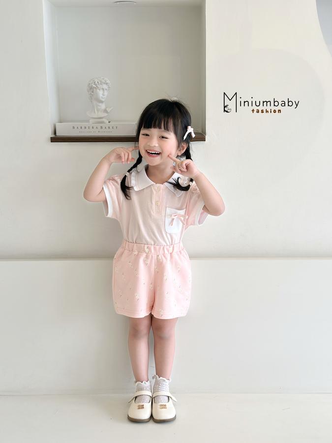 SB2304-bộ cộc cổ bèo túi ngực đính nơ