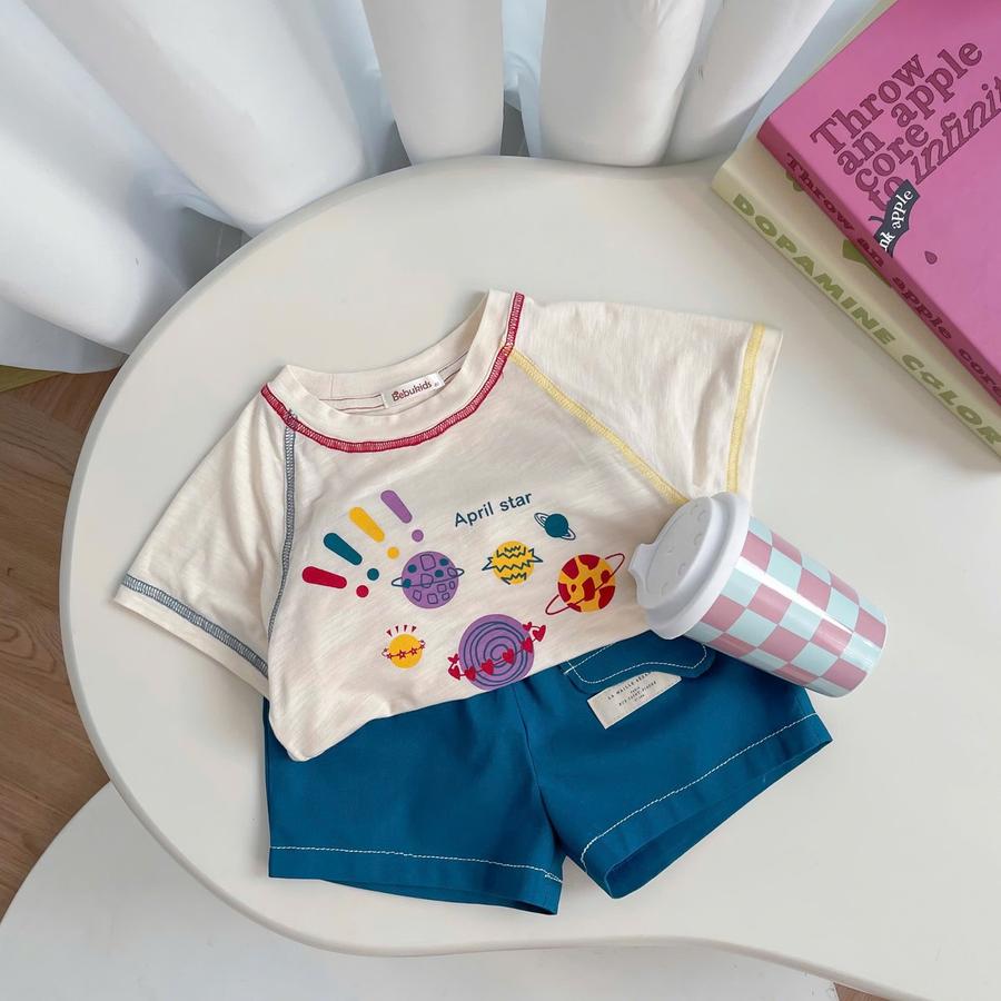 SB2273-  bộ cộc tay diễu chỉ màu  in hệ mặt trời be