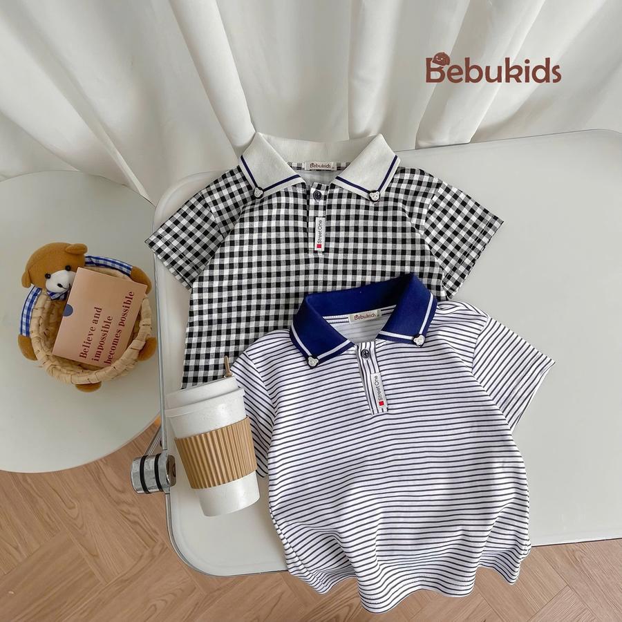 SB2334- bộ polo bé trai phối viền cổ, logo đính nẹp