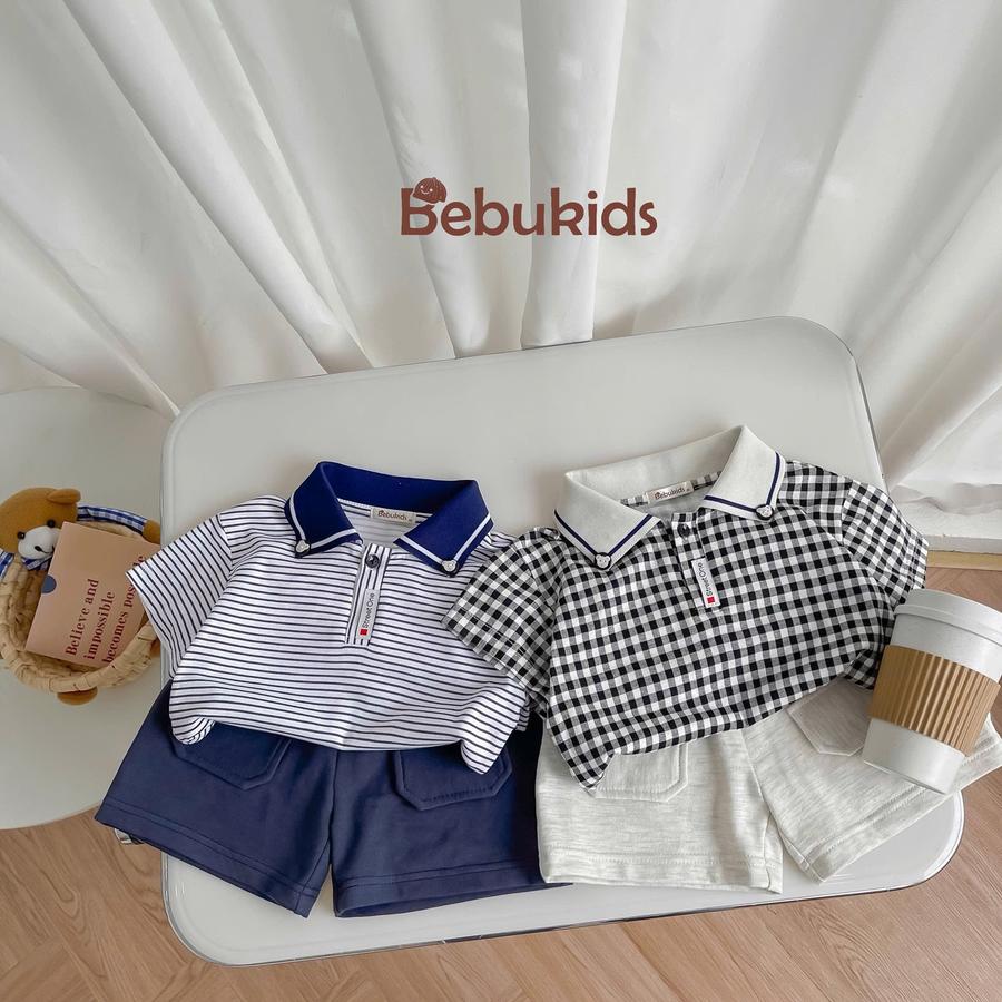 SB2334- bộ polo bé trai phối viền cổ, logo đính nẹp