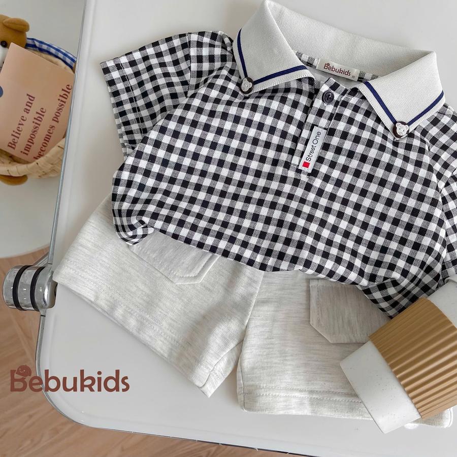 SB2334- bộ polo bé trai phối viền cổ, logo đính nẹp