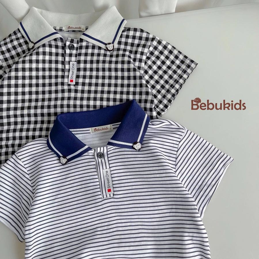 SB2334- bộ polo bé trai phối viền cổ, logo đính nẹp