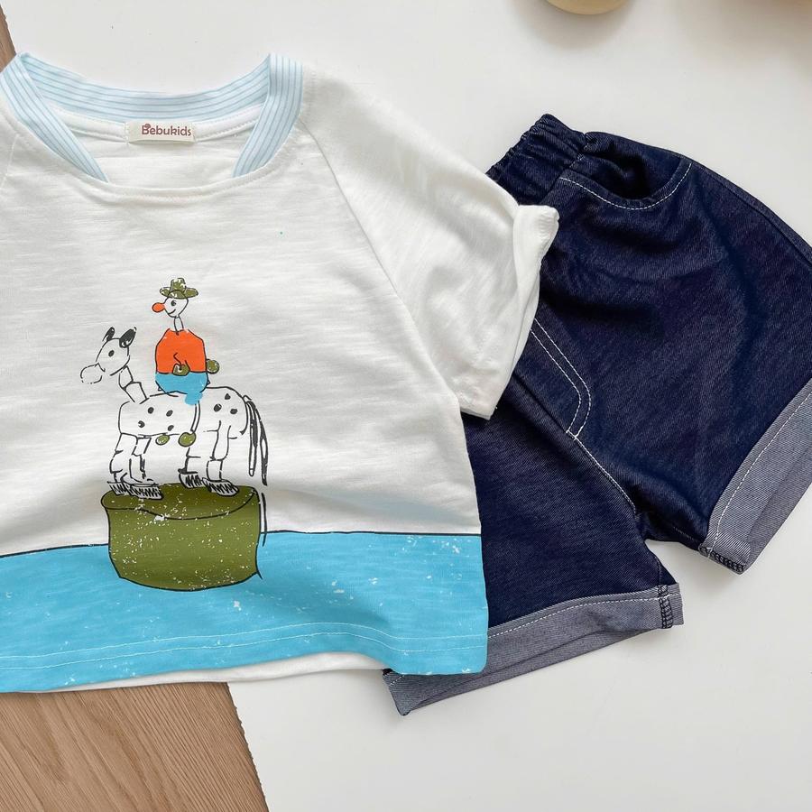 SB2274- bộ cọc tay cổ tròn in hình chú bé cưỡi ngựa