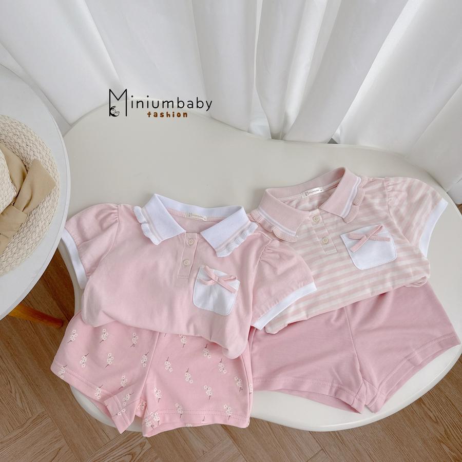 SB2304-bộ cộc cổ bèo túi ngực đính nơ