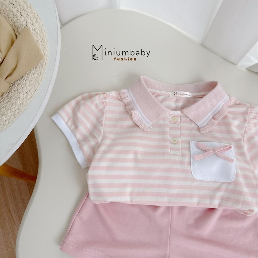 SB2304-bộ cộc cổ bèo túi ngực đính nơ