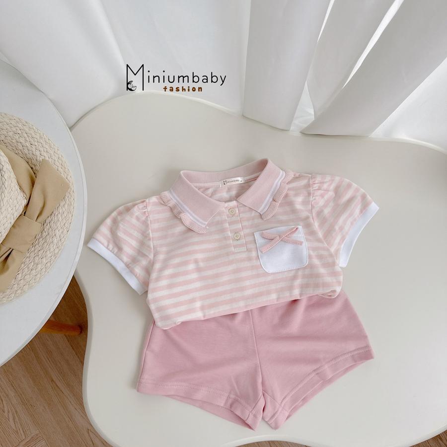 SB2304-bộ cộc cổ bèo túi ngực đính nơ