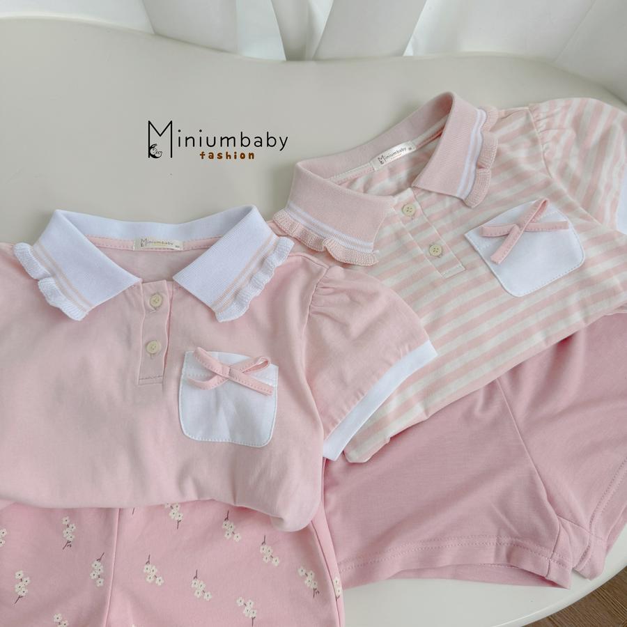 SB2304-bộ cộc cổ bèo túi ngực đính nơ