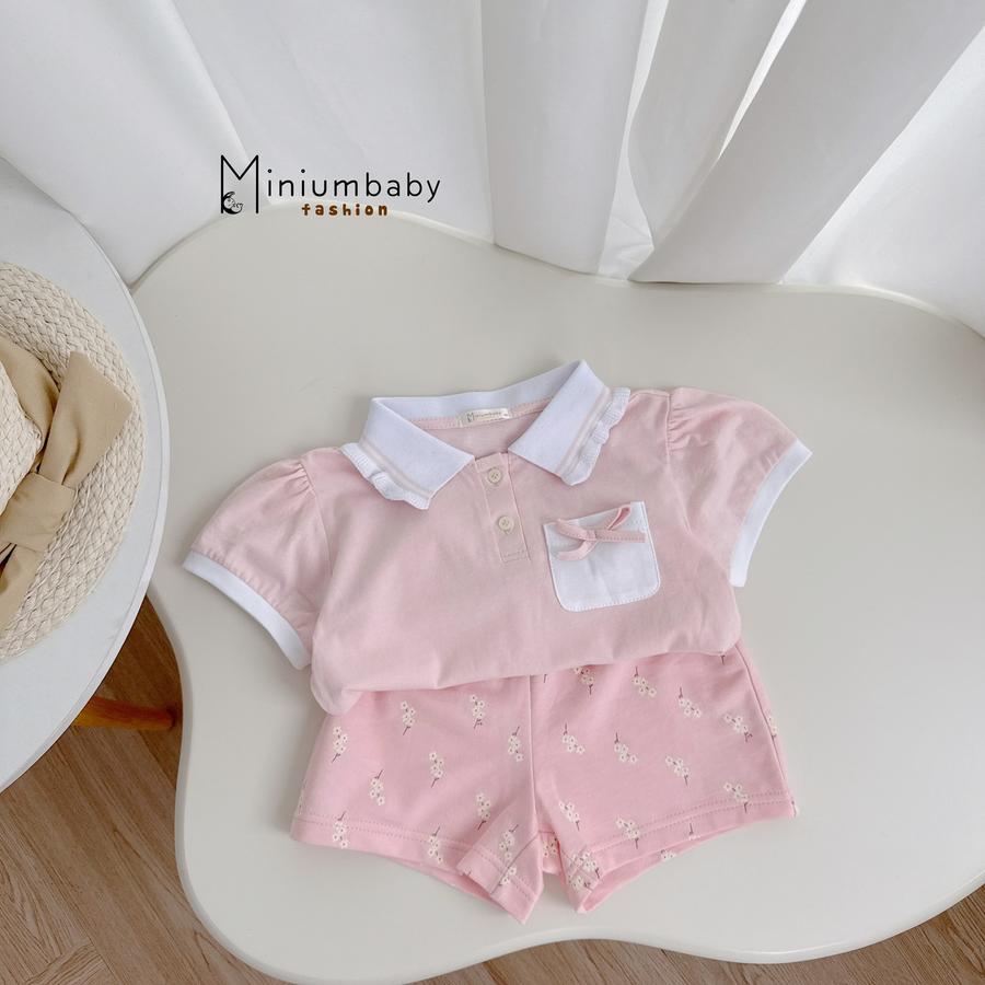 SB2304-bộ cộc cổ bèo túi ngực đính nơ