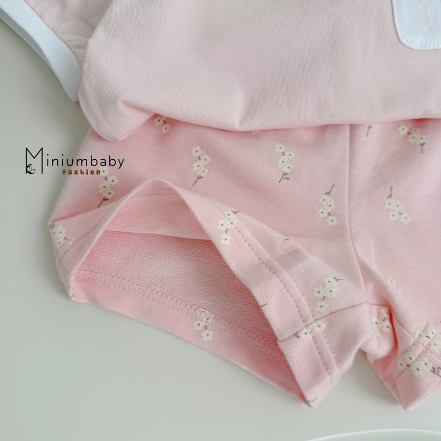 SB2304-bộ cộc cổ bèo túi ngực đính nơ