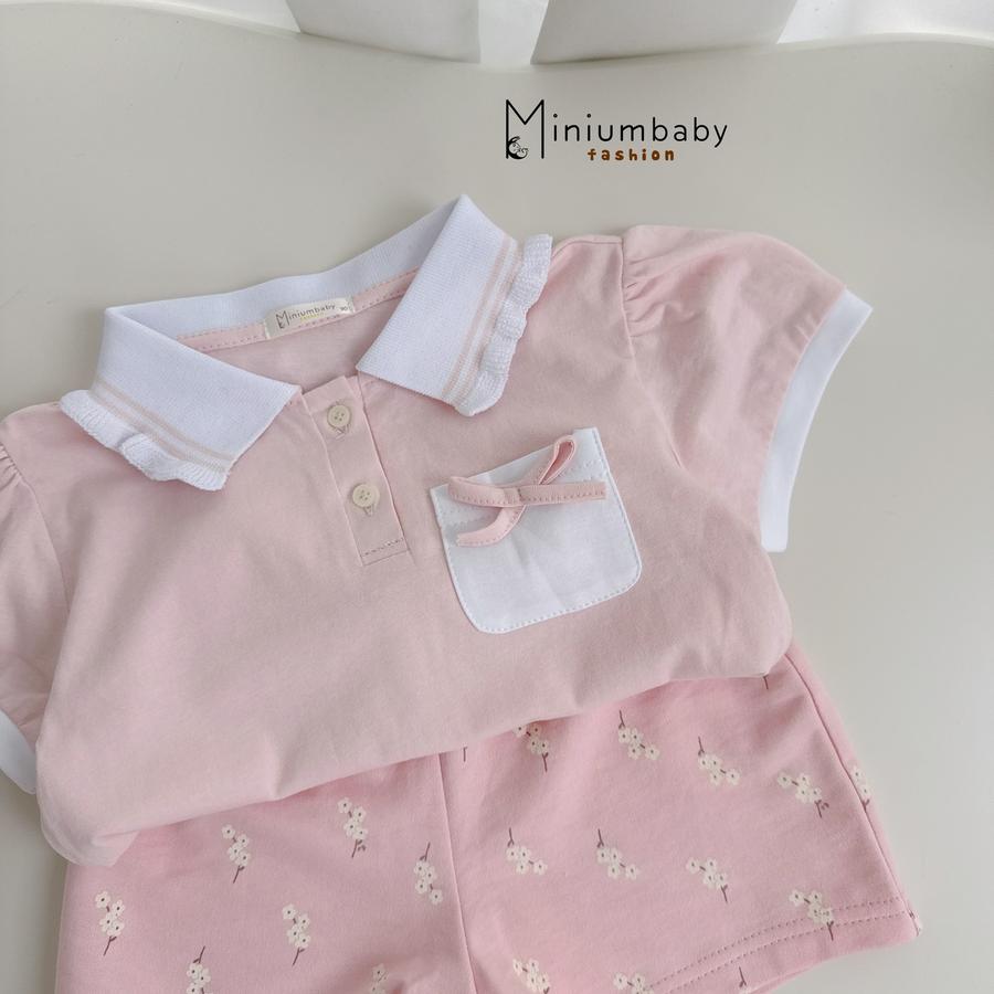 SB2304-bộ cộc cổ bèo túi ngực đính nơ