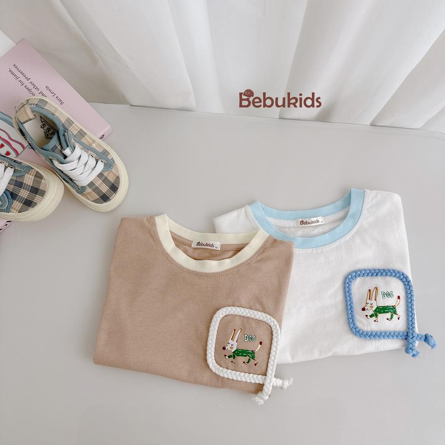 SB2330- bộ cộc tay túi viền dây in chú cũn phối quần karo cún