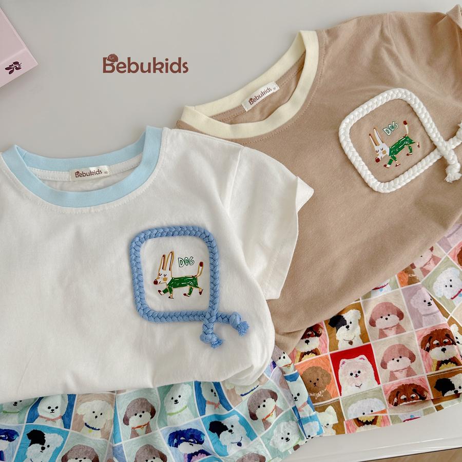 SB2330- bộ cộc tay túi viền dây in chú cũn phối quần karo cún