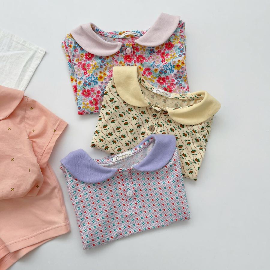 SB2124A- bộ cộc tay cổ sen họa tiết bé gái