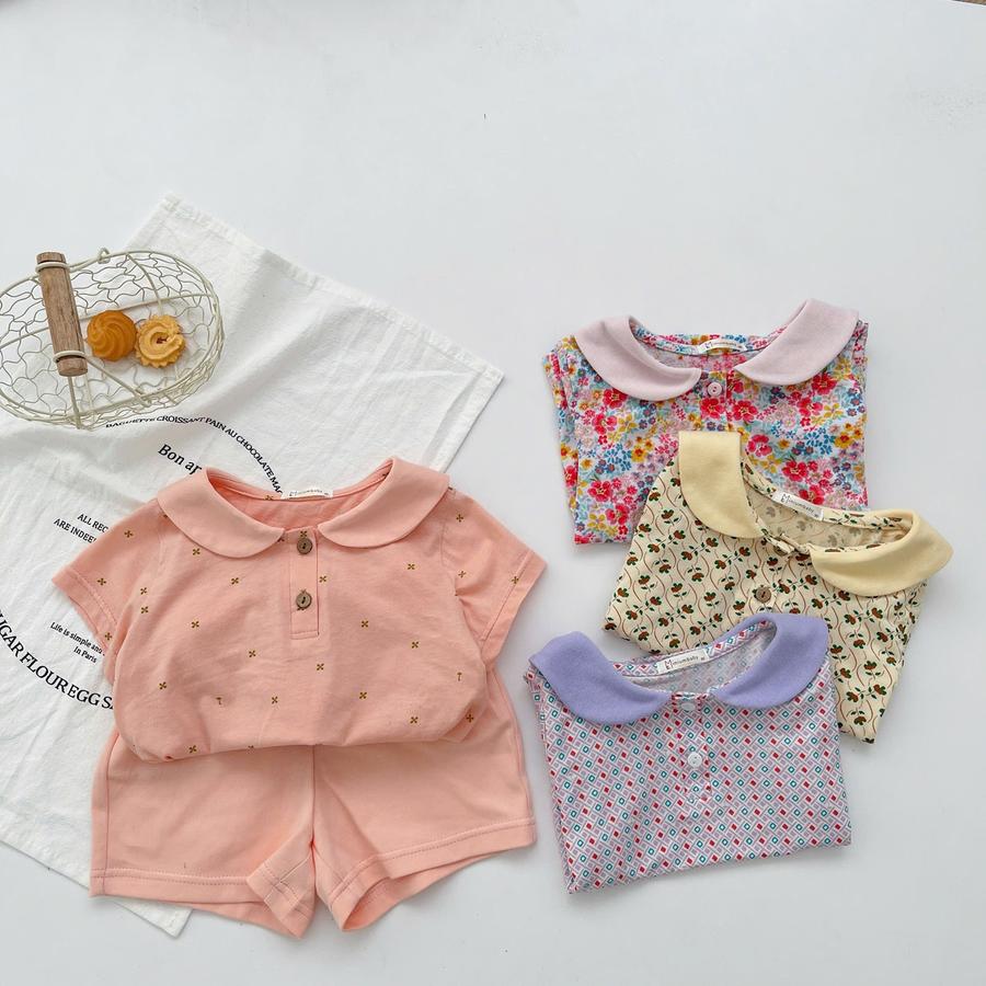 SB2124A- bộ cộc tay cổ sen họa tiết bé gái