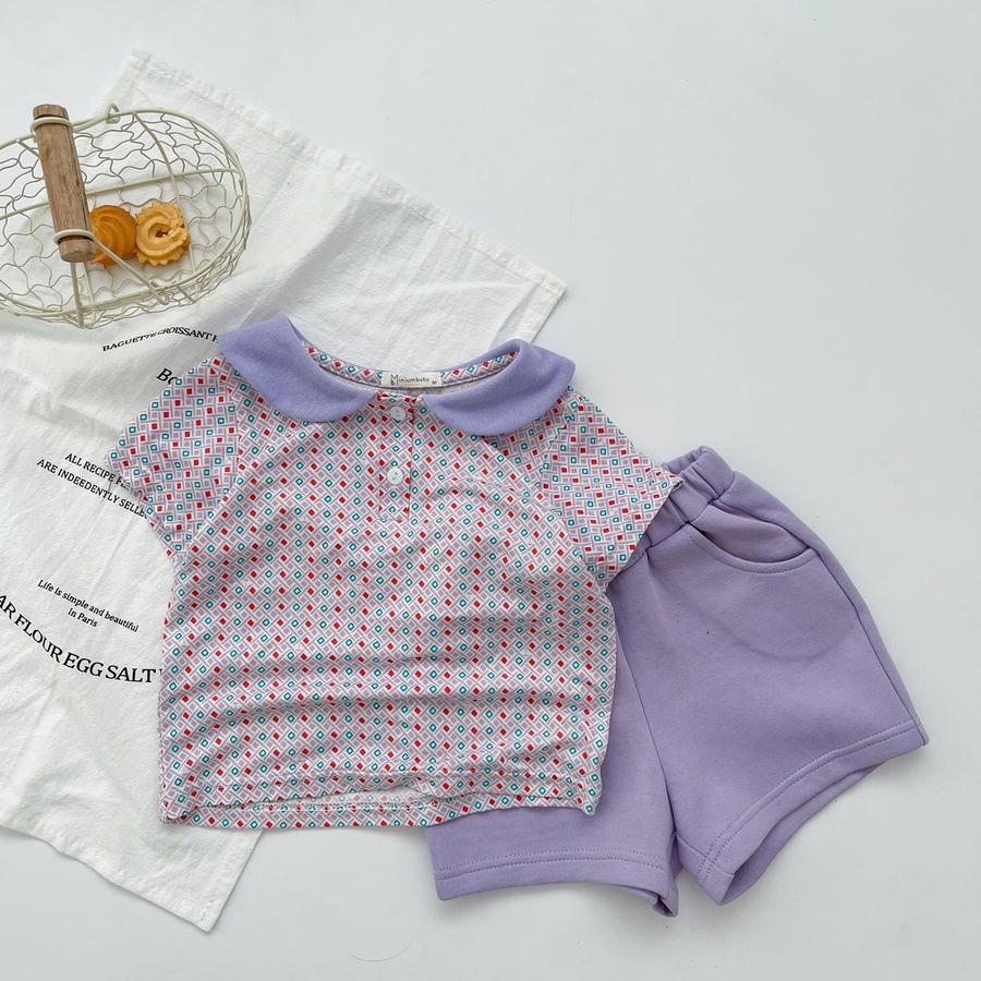 SB2124A- bộ cộc tay cổ sen họa tiết bé gái