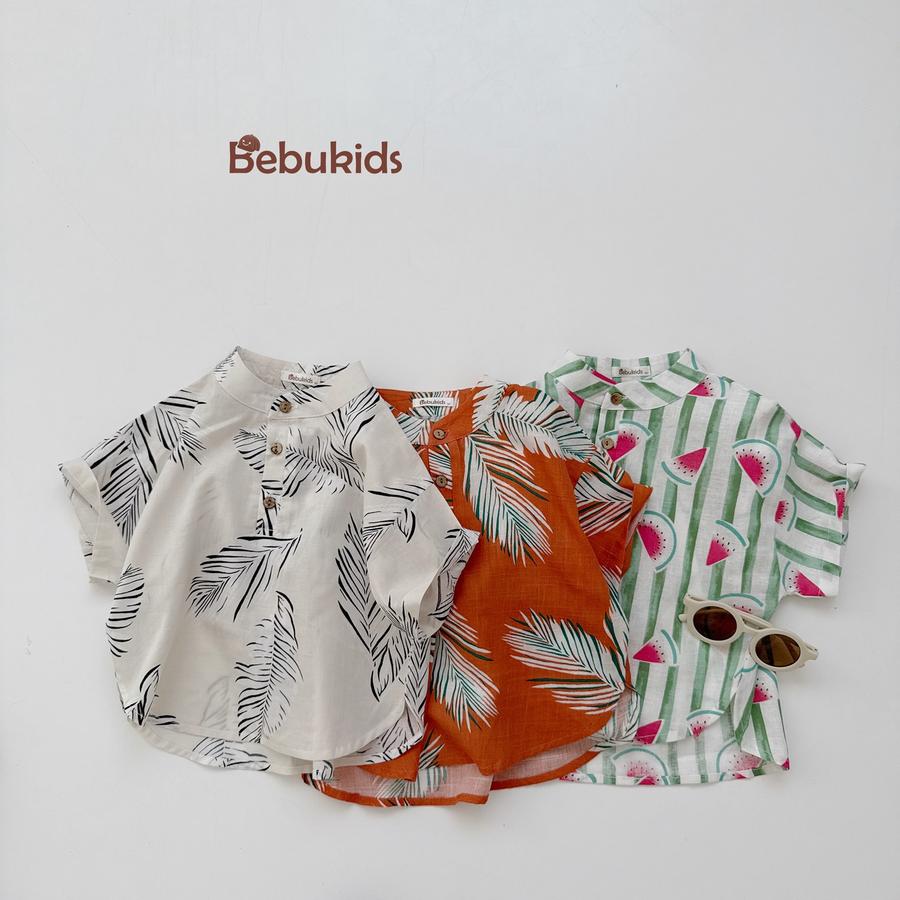 SB2326- bộ sơ mi bé trai in dừa, dưa hấu