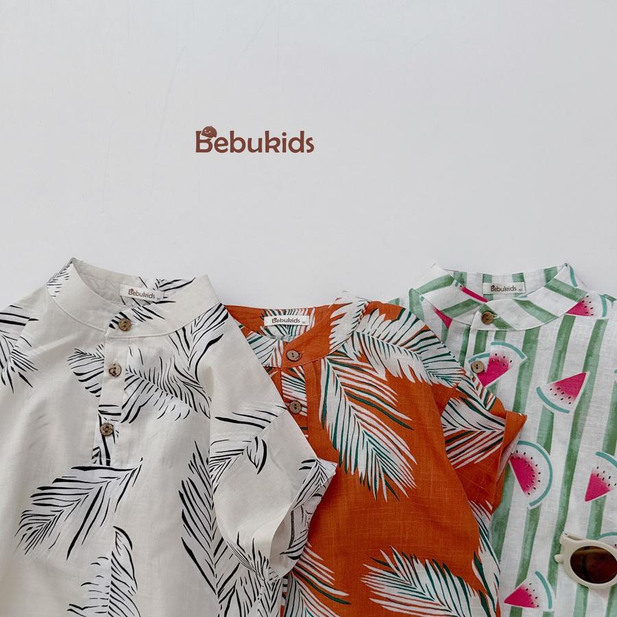 SB2326- bộ sơ mi bé trai in dừa, dưa hấu