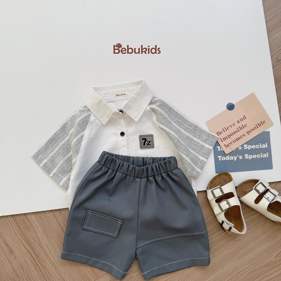 SB2324- bộ sơ mi phối tay kẻ logo 72