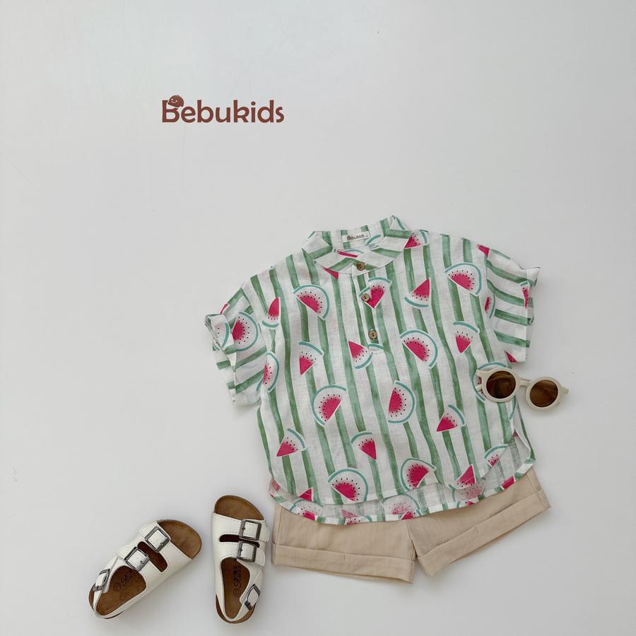 SB2326- bộ sơ mi bé trai in dừa, dưa hấu