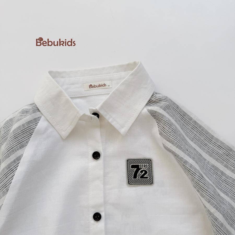 SB2324- bộ sơ mi phối tay kẻ logo 72