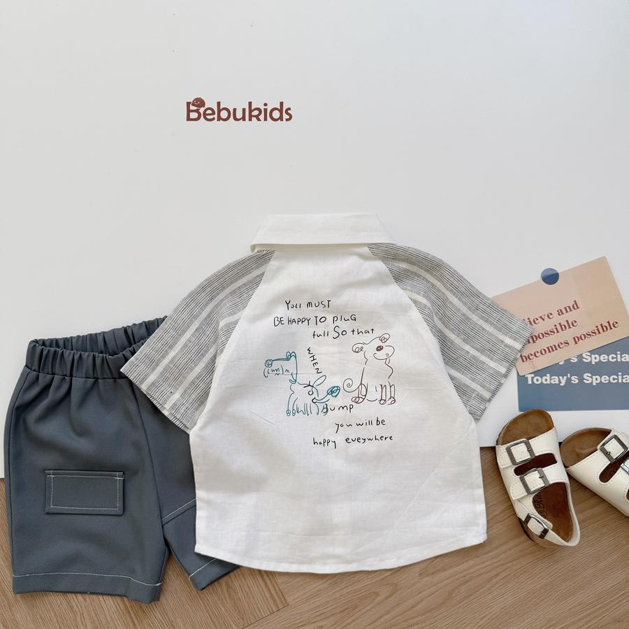 SB2324- bộ sơ mi phối tay kẻ logo 72