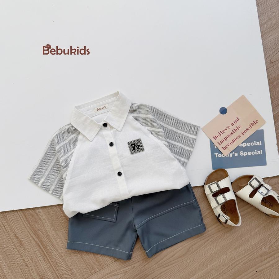 SB2324- bộ sơ mi phối tay kẻ logo 72