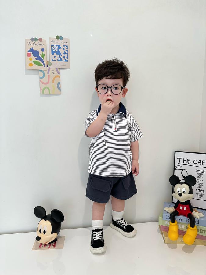 SB2334- bộ polo bé trai phối viền cổ, logo đính nẹp