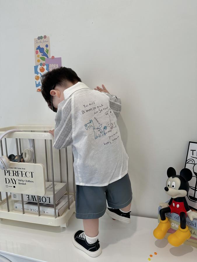 SB2324- bộ sơ mi phối tay kẻ logo 72