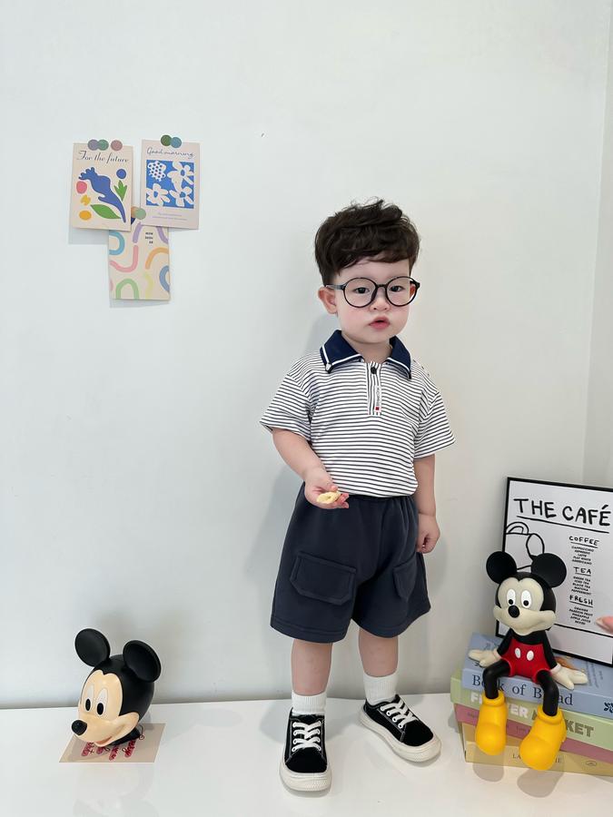SB2334- bộ polo bé trai phối viền cổ, logo đính nẹp