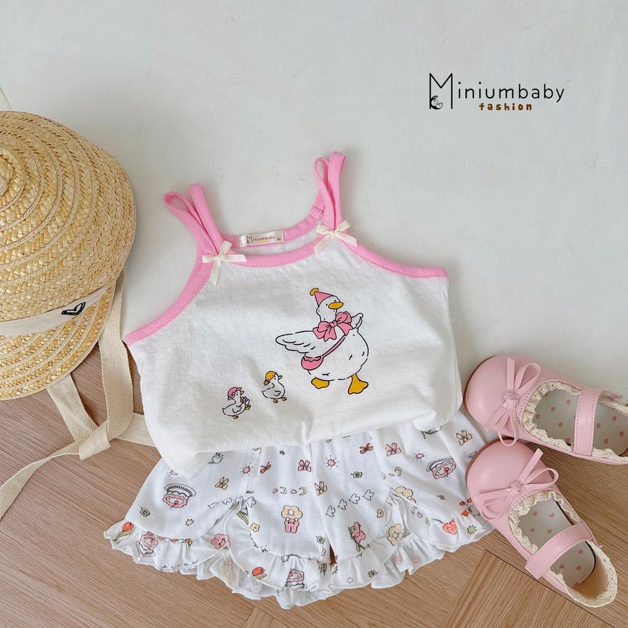 SB2359- bộ 2 dây bé gái in đàn vịt