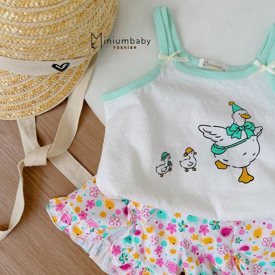 SB2359- bộ 2 dây bé gái in đàn vịt