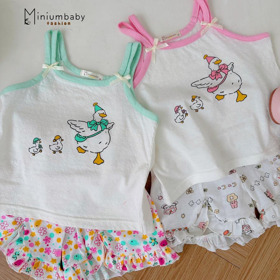 SB2359- bộ 2 dây bé gái in đàn vịt