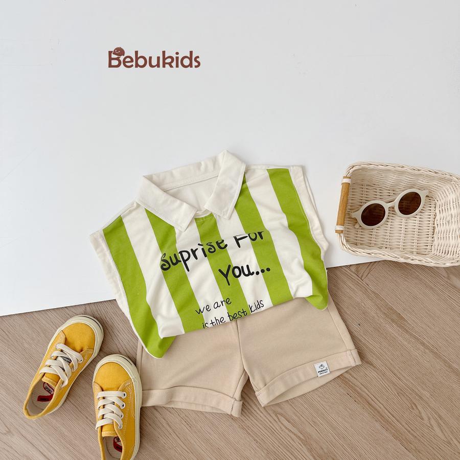 SB1978-bộ polo sát nách in chữ suprise for you sọc rêu