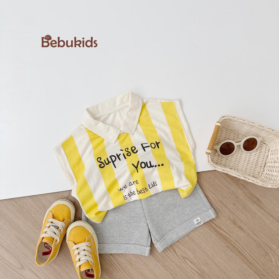 SB1978-bộ polo sát nách in chữ suprise for you sọc vàng