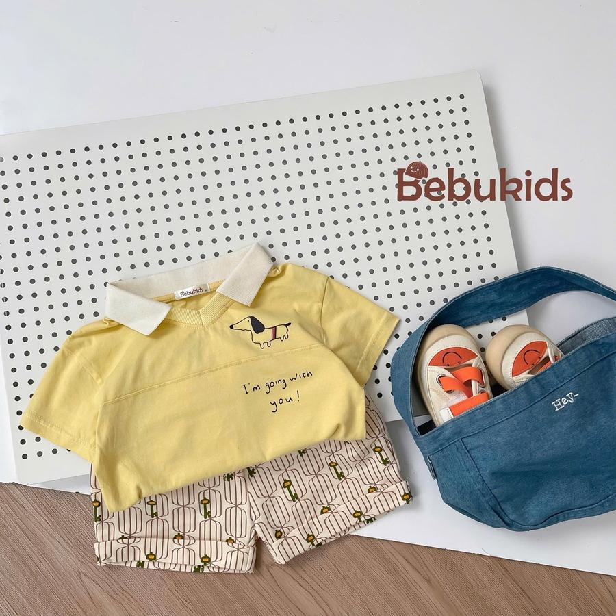 SB2336- bộ polo cộc tay in chú cún, i'm going with you