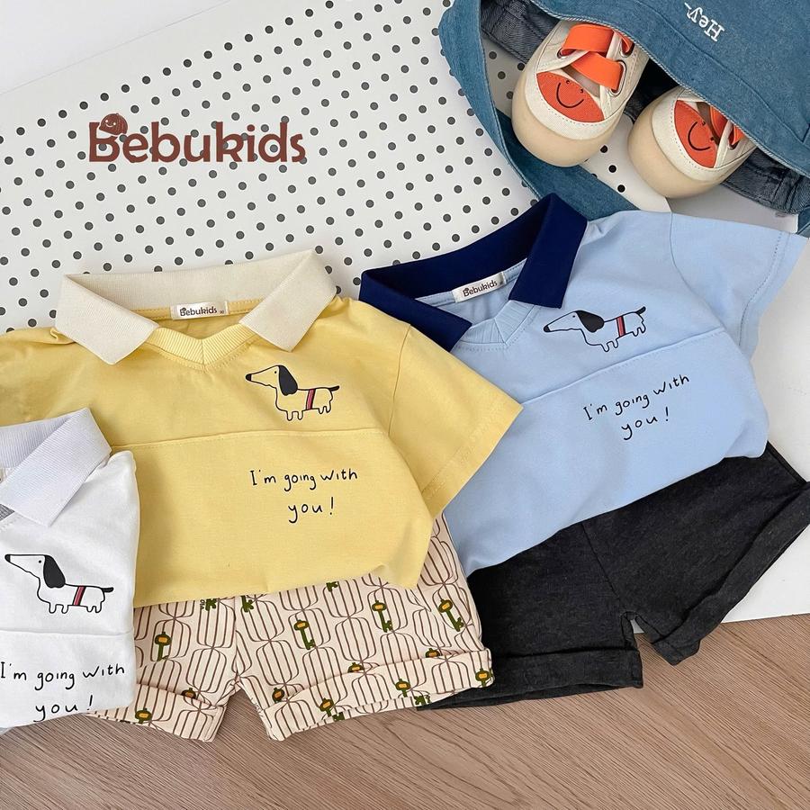 SB2336- bộ polo cộc tay in chú cún, i'm going with you