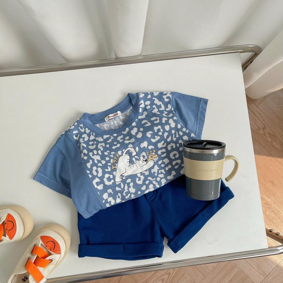 SB2294- bộ cộc tay da báo phối sườn, tay màu trơn xanh